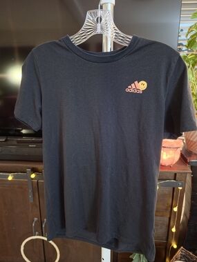 Adidas Black Tee with Pink Logo & Smile